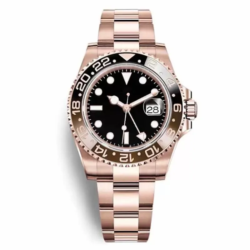 Top Mens Watch Rose V3 الإصدار الرجال يشاهد حركة ميكانيكية أوتوماتيكية من السيراميك الدوار مدي الياقوت الزجاجي