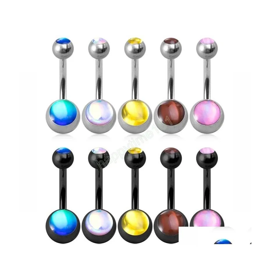 Navelklockknappringar reflekterande Discolor Belly Button Ring dingling Navel Piercing Bar Ombligo Party Stud Barbell For Woman Sex DHH1W