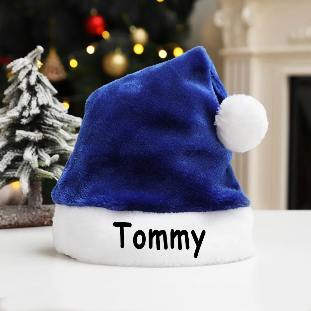 Festhattar Personlig julhatt Custom Santa Hat Royal Blue Name Hat Custom Stocking Cap Christmas Party Matchande Family Santa Hats 221201