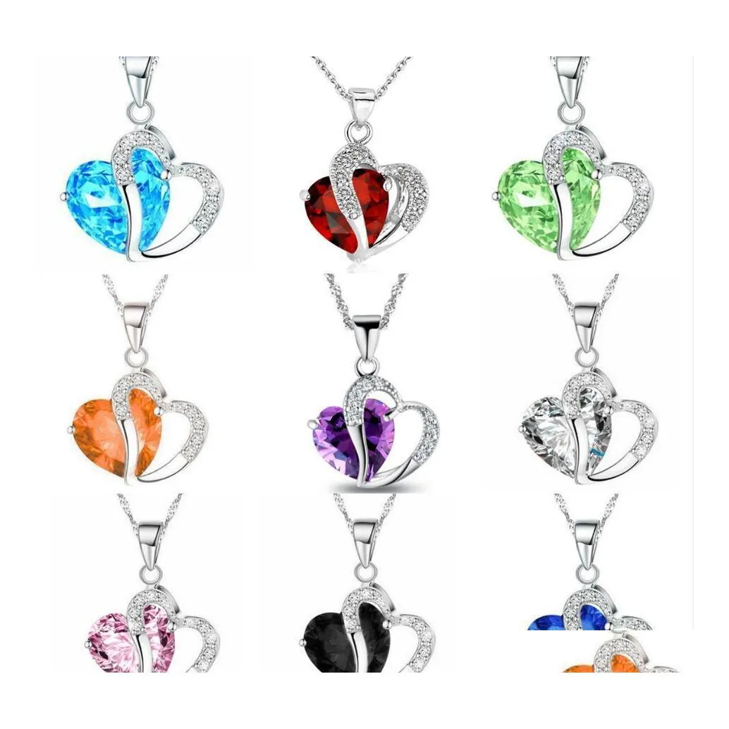 Collane con ciondolo Sier Ornamenti Cuori di pesca Collana con ciondolo in cristallo di zircone Irregar ama la catena della clavicola a forma di cuore Twist Link W Dhk8B