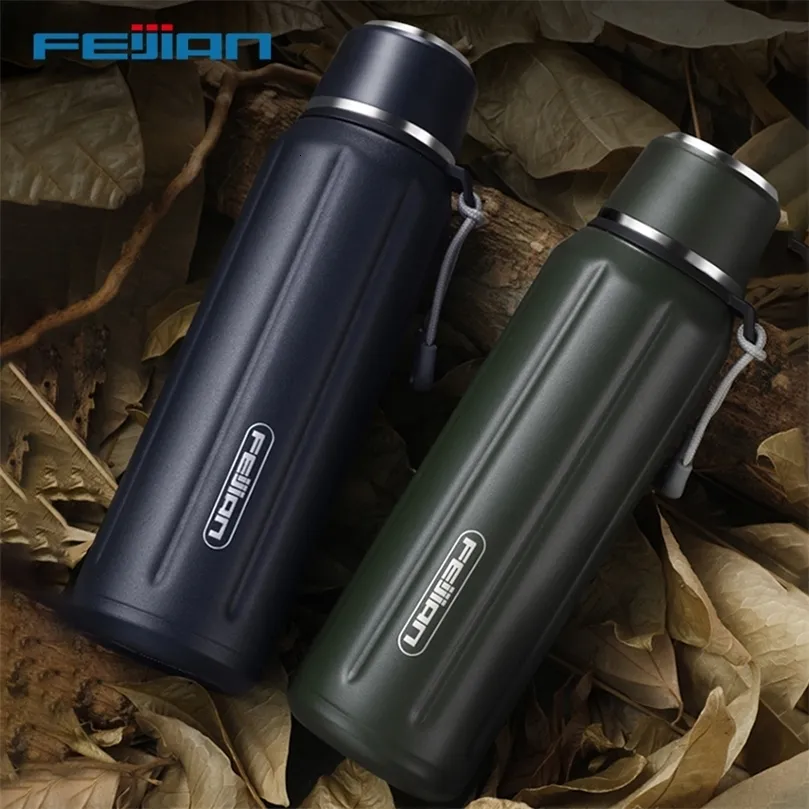 Water Bottles FEIJIAN 600ml Double Wall Insulated Bottle Outdoor Travel Sports Stainless Steel Thermos For Tea Cup 221130