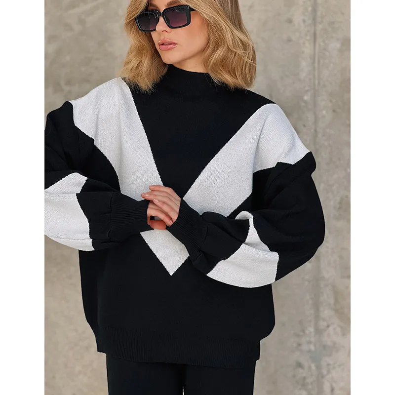 Kadınlar İki Parçalı Pantolon Örgü Terzini Kış Kırış Spor Kıyafetleri 221130 için 2 Eşleşen Setler Bultleneck Sweater Suit