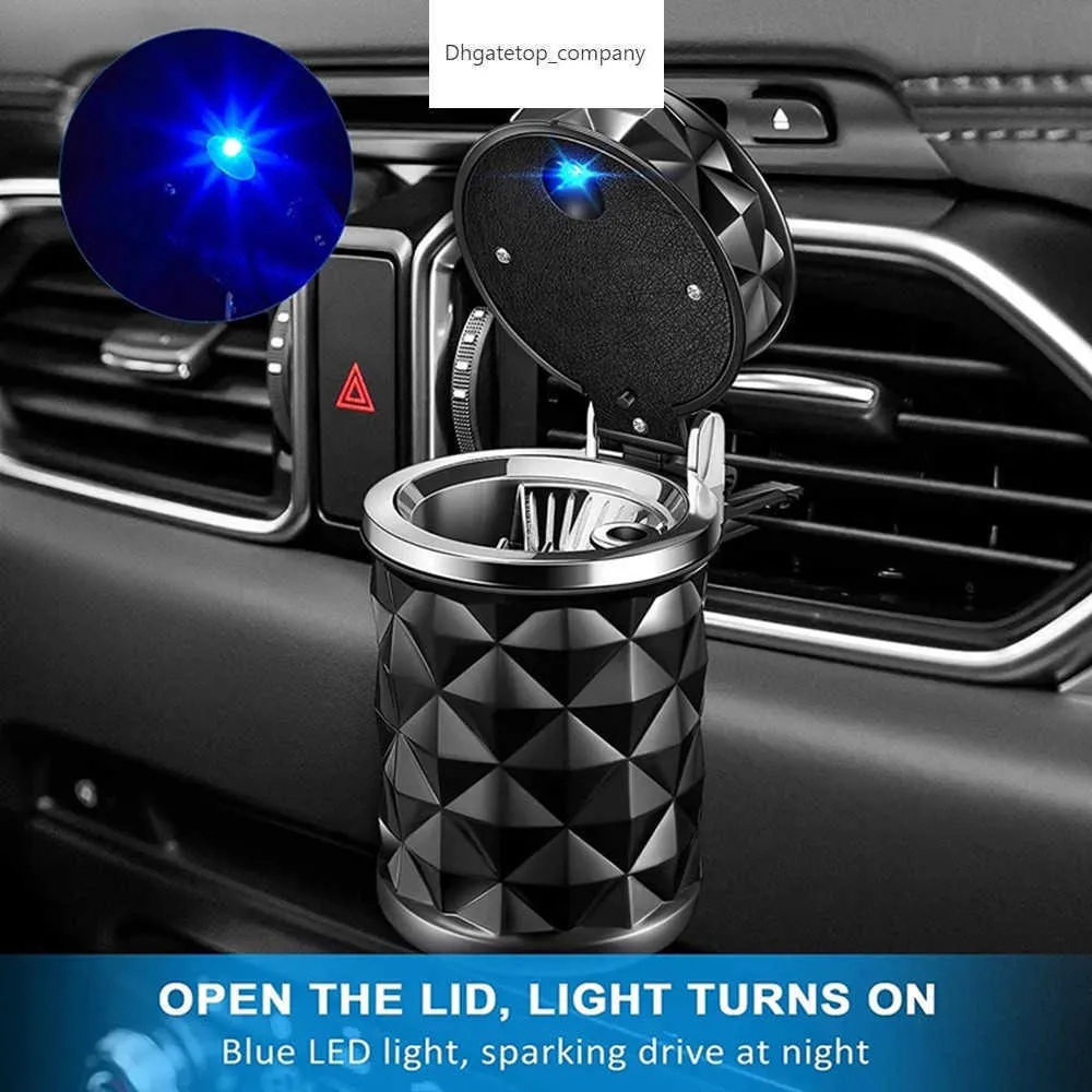 LED Light Car Ashtray Alloy Universal Alloy Bandeja de Alum￭nio Cupo de Cigarro de Cigarro Retardante sem fuma￧a Caixa de cilindro