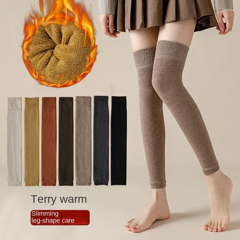 Calzini da donna in tinta unita caldi al ginocchio copri piedi lavorati a maglia all'uncinetto scaldacollo invernale polsino lungo