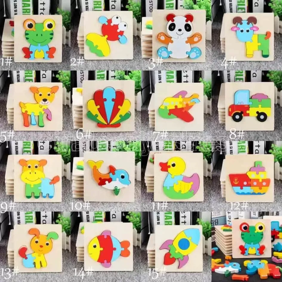 Baby 3D Puzzles Jigsaw Drewniane zabawki dla dzieci Kreskówkowe Ruch zwierząt Puzzle Inteligence Dzieci Early Educational Training Toy FY5517 TT1201