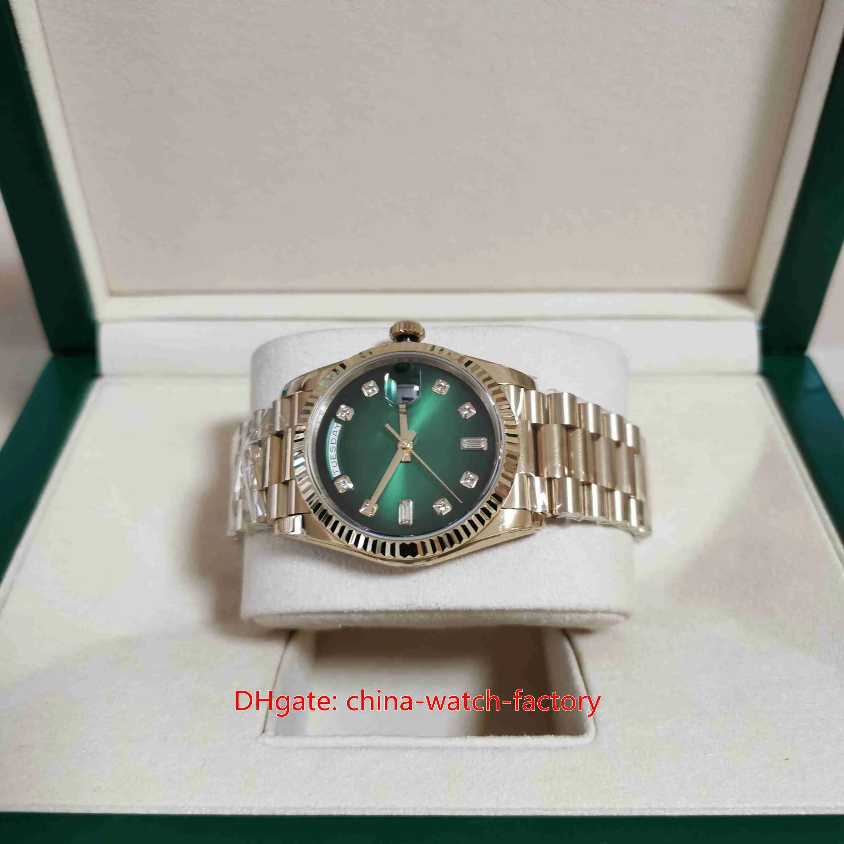 BP Factory Montres unisexes de qualité supérieure A2836 36 mm 128238 Cadran en diamant vert Montre en or jaune 18 carats ETA 2836 Mouvement Mécanique Automatique Hommes Femmes Montres V