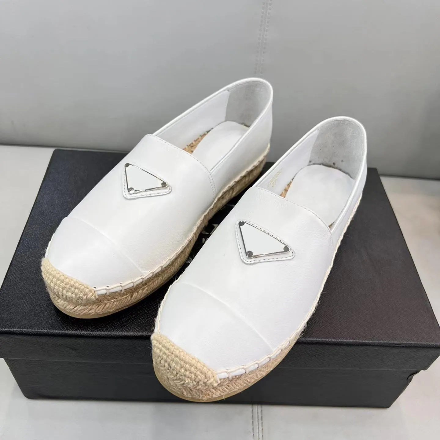 2023 nowe kobiety Jacquard Espadrille Designer Flat Buty skórzane Espadrilles Mokorka płótno moda dama dziewczęta białe butę cielęcy z logo rozmiar 35-41