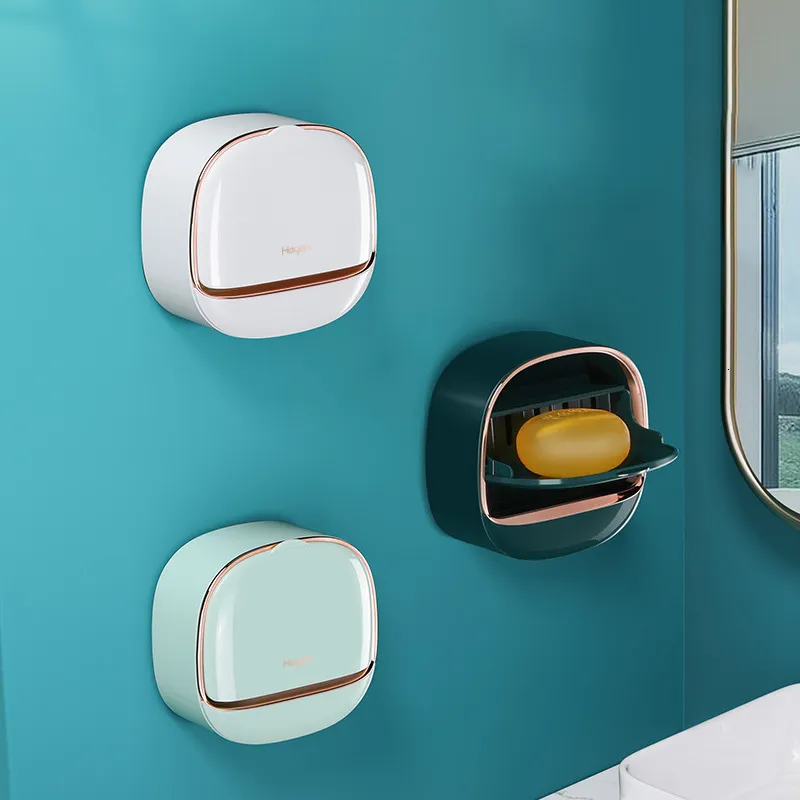Мыло блюда для ванной комнаты дренажная коробка настенная настенная ABS с крышкой водонепроницаемой блюдо для хранения блюда. Организатор.
