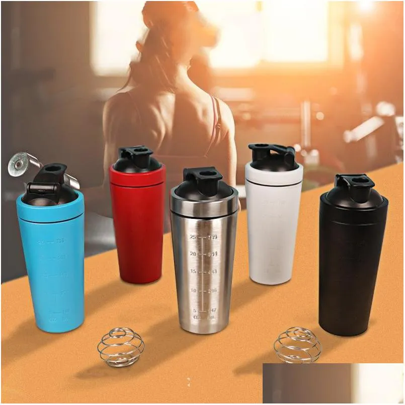 Bouteilles d'eau 304 Prot￩ine en acier inoxydable Shaker Bottle Whey Powder Gym Shake Kettle Milkshake Mixer Sports Bouteilles d'eau Si Dhgarden DHT7Y