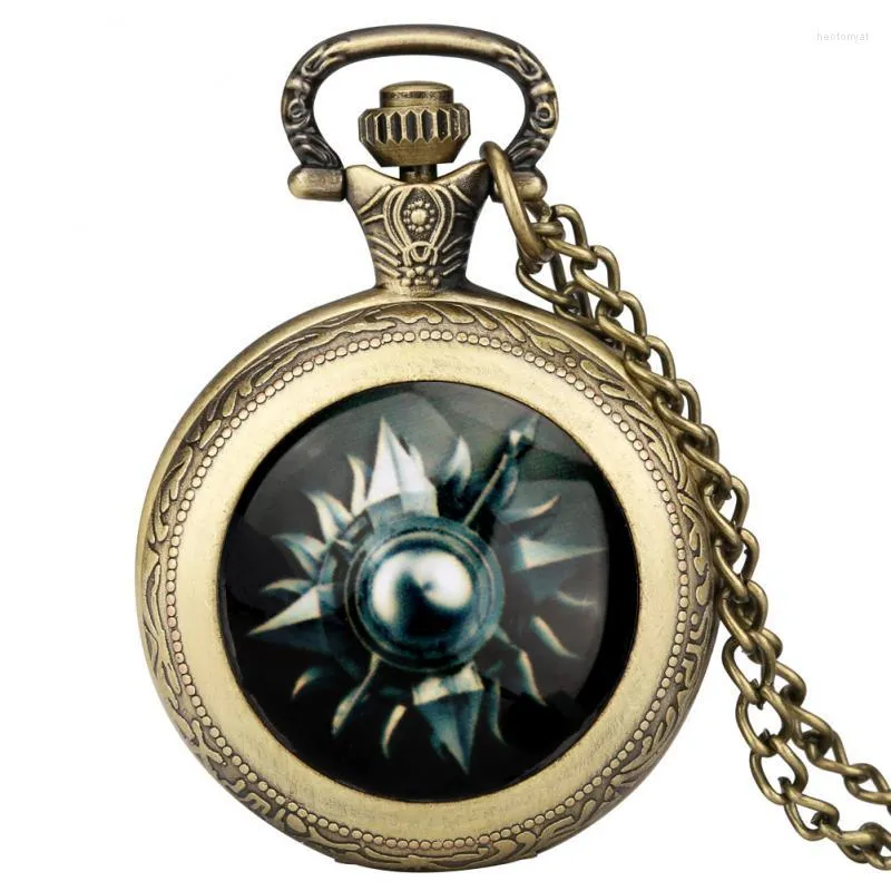 Pocket horloges middelgrote zonnepearontwerp ongebogen ongebogen motto koepel ketting kwarts horloge anime klokketen hanger