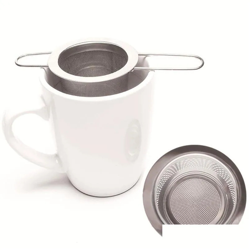 차 Infusers Folding Double Hands Tea Infuser 뚜껑 스테인리스 스틸 미세 메쉬 커피 필터 타전 컵 매달려 느슨한 Le dhgarden dhwse