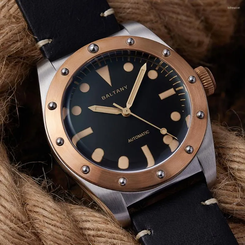 Wristwatches Baltany Vintage Watch Automatic Sports Men's Mechanical 40mm Retro Super Luminous Bronze Bezel Dive Wristwatch Custom LOGO