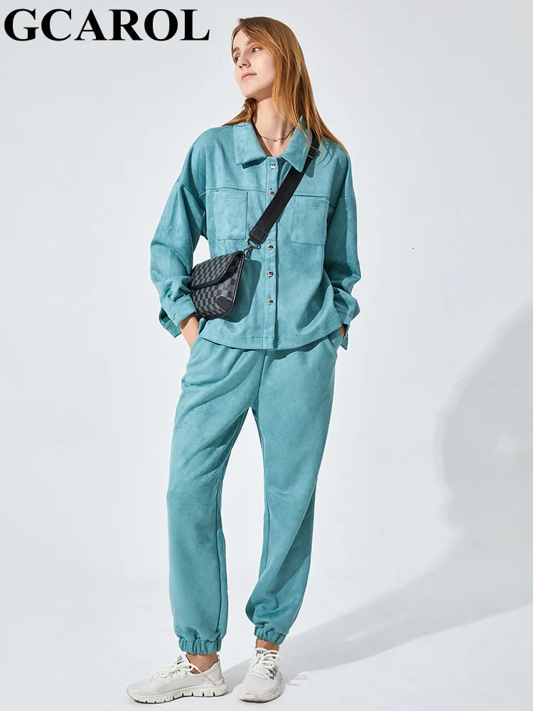 Tweedelige broek voor dames gcarol vrouwen trainingspakken fluwelen jas en drop schouder oversized jas eenzame borsten elastische taille overalls lading m l 221130