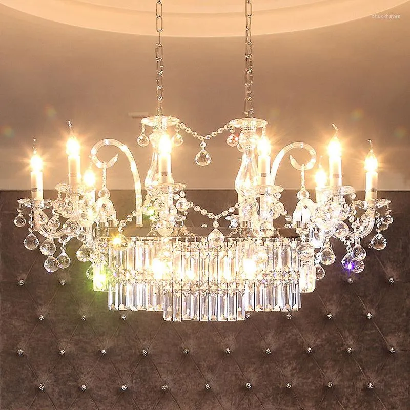 Chandeliers Dining Room Rectangular Crystal Chandelier Led Wedding Lighting El Fixture Modern Sconce Large Lustre Lampara