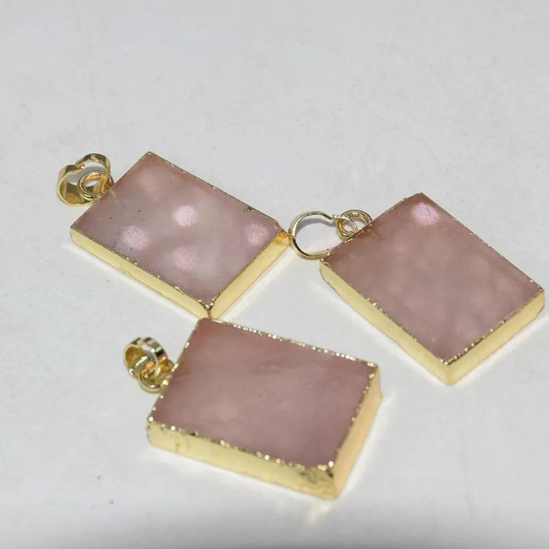 Pendant Necklaces Natural Pink Crystal Stone Rectangle 2022 Women Jewelry Making Gold Bezel Slice Rose Aura Quartz Femme Accessaries Heart