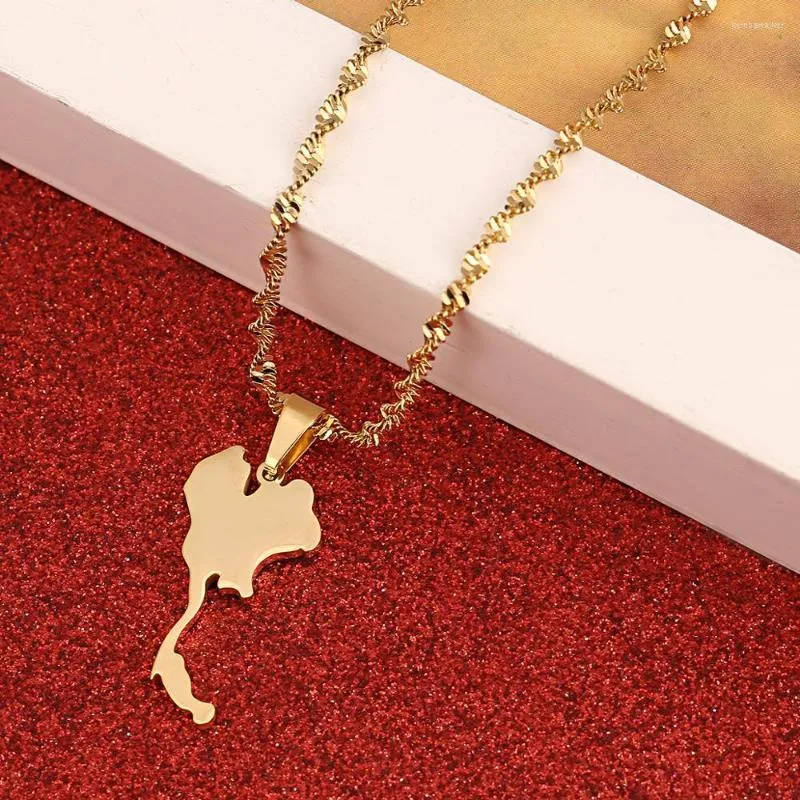 Pendant Necklaces Stainless Steel Gold Color The Kingdom Of Thailand Map Jewelry