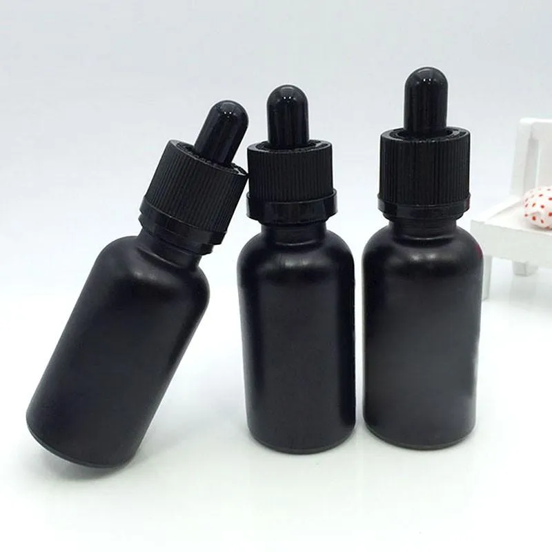 5/10/15/20/30/50/100 ml Bottiglie contagocce in vetro smerigliato nero Contenitore per olio essenziale E Liquido Bottiglia vuota