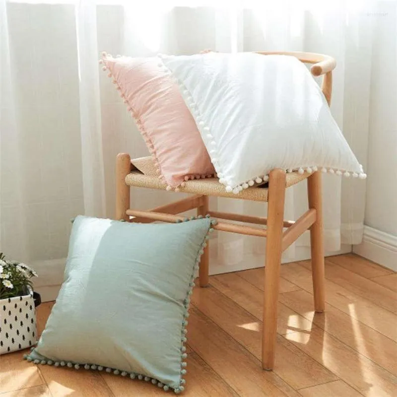 Pillow Cotton Sweet Style Pillowcase Small Ball Solid Color Fashion Cover 45 X 45cm Square Home Decor 23