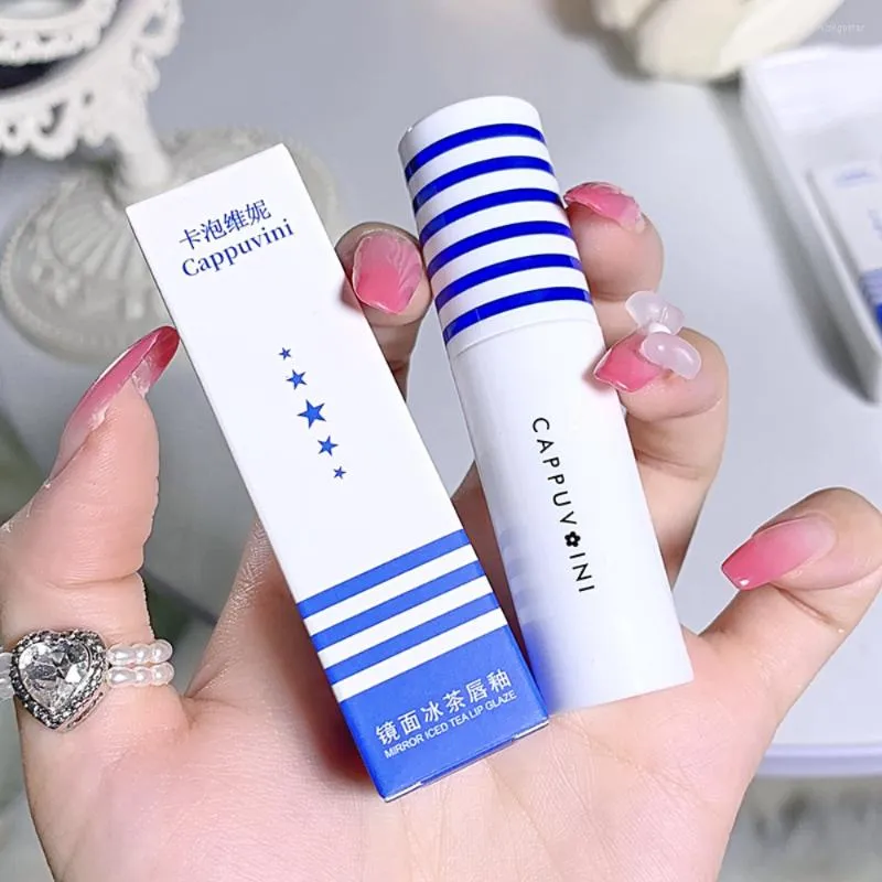 Lip Gloss Cappuvini Pequeno tubo azul lente de chá de gelo lente hidratante nutritivo resistente à prova d'água resistente à maquiagem desbotada