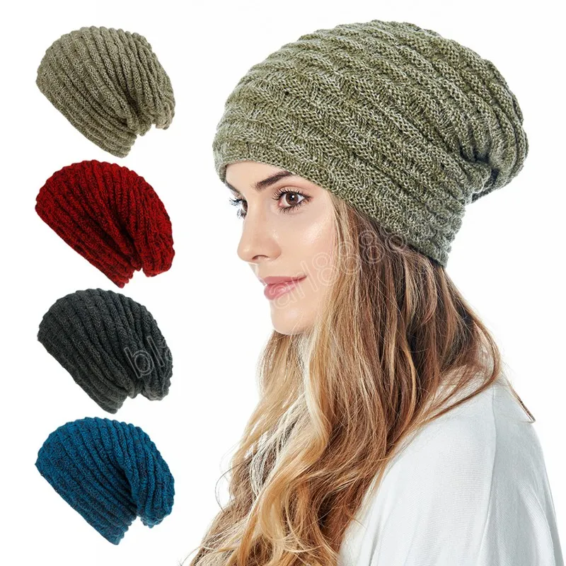 Tinta unita Adulto Autunno Inverno Slouchy Beanie Hat Berretti lavorati a maglia Donna Uomo Doppio strato Skullies Cappelli per ragazze