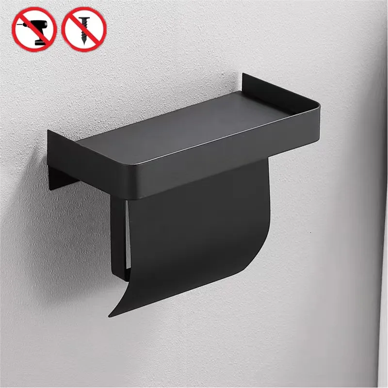 Toilet Paper Holders Wall Self Adhesive AntiRust Stainless Steel Roll with Phone Shelf for Bathroom Kitchen 221201