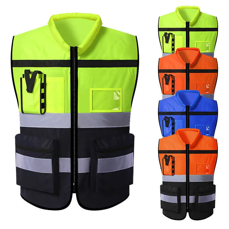 Abbigliamento da costruzione Gilet riflettente di sicurezza ad alta visibilità Gilet riflettente multitasche Abbigliamento da ciclismo per la sicurezza stradale all'aperto