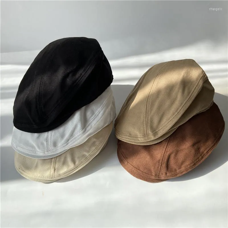 Berets Linen Men Women Beret Spring Summer Solid Color Sboy Cap Thin Breathable Flat Hat Casual Duckbill Ivy Uniex