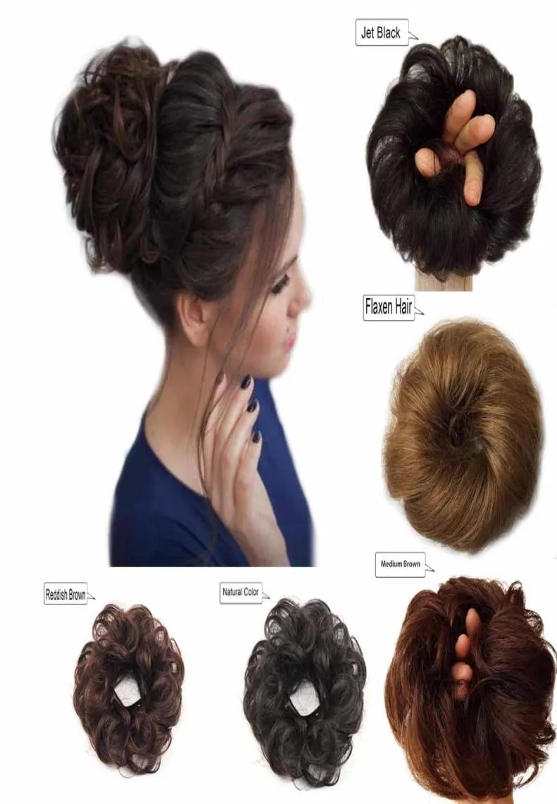 Ludzkie włosy bułki niechlujne falujące kręcone fryzury ślubne dla kobiet dzieci updo pączki chignons9391083
