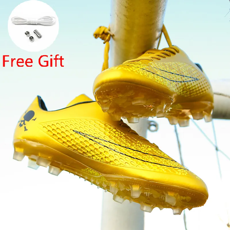 Zapatos de seguridad de lujo de oro de fútbol para hombre, botas de fútbol con picos largos, tacos para césped al aire libre para niños, entrenamiento de césped para niños 221130