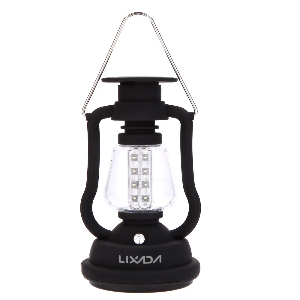 Ferramentas manuais LXADA 120 LUMENS 16 LEDS LEDS Outdoor portátil resistente à água resistente à manivela recarregável Camping Lantern Solar Lamp 221130