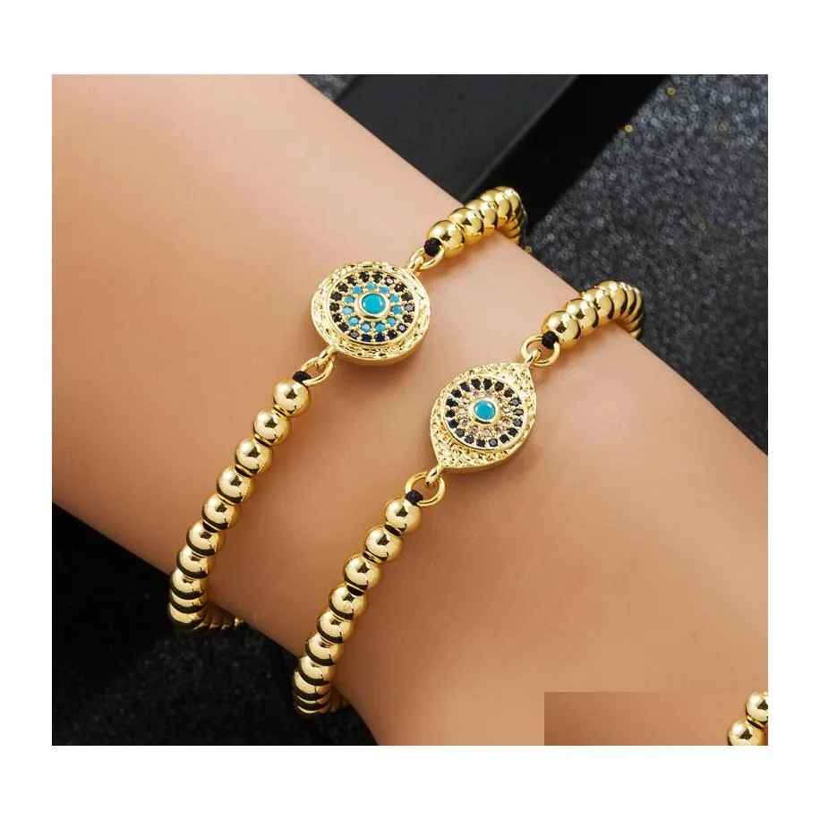 Charm Bracelets Fashion Jewelry Copper Gold Plated Zircon Glaze Evil Eye Bracelet Blue Eyes Adjustable Hand Rope Bracelets Drop Deliv Dhd9S