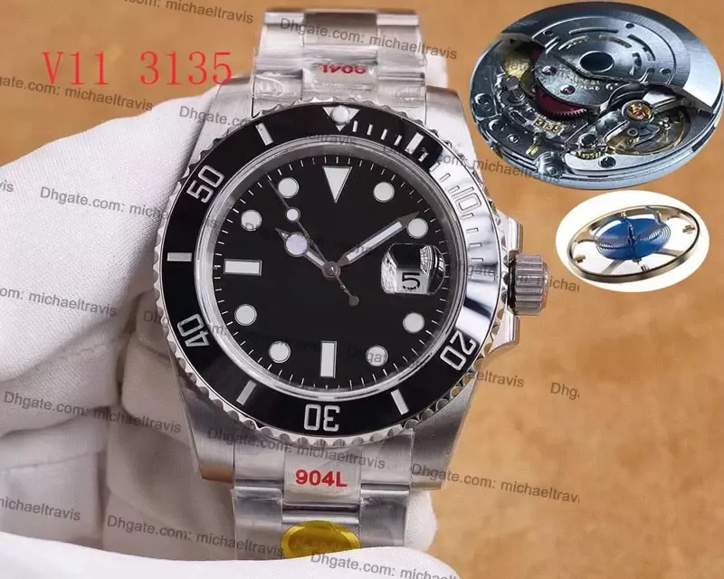 최고 V11 남성 감시 Sapphire Watches ETA 2836 3135 운동 세라믹 베젤 904L 스테인레스 스틸 방수 200m 빛나는 손목 시계