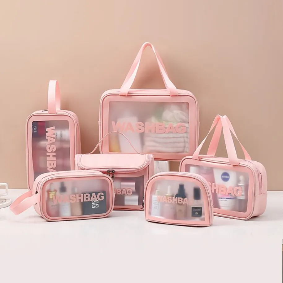 Donne per viaggi per viaggi per viaggi per trucco pu sacchetti di borse di lavaggio impermeabile trasparente Case cosmetiche F1201