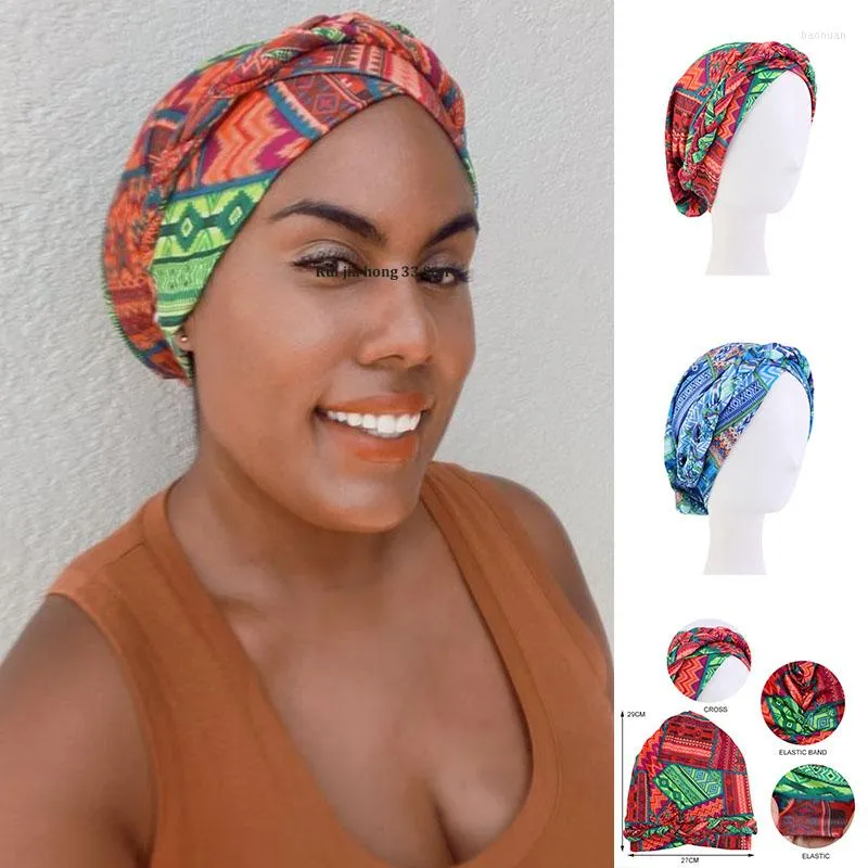 Abbigliamento etnico 2022 Stampa africana Stretch Bandana Head WrapFloreale Treccia Raso foderato Beanie Foulard Turbante Copricapo Accessori per capelli