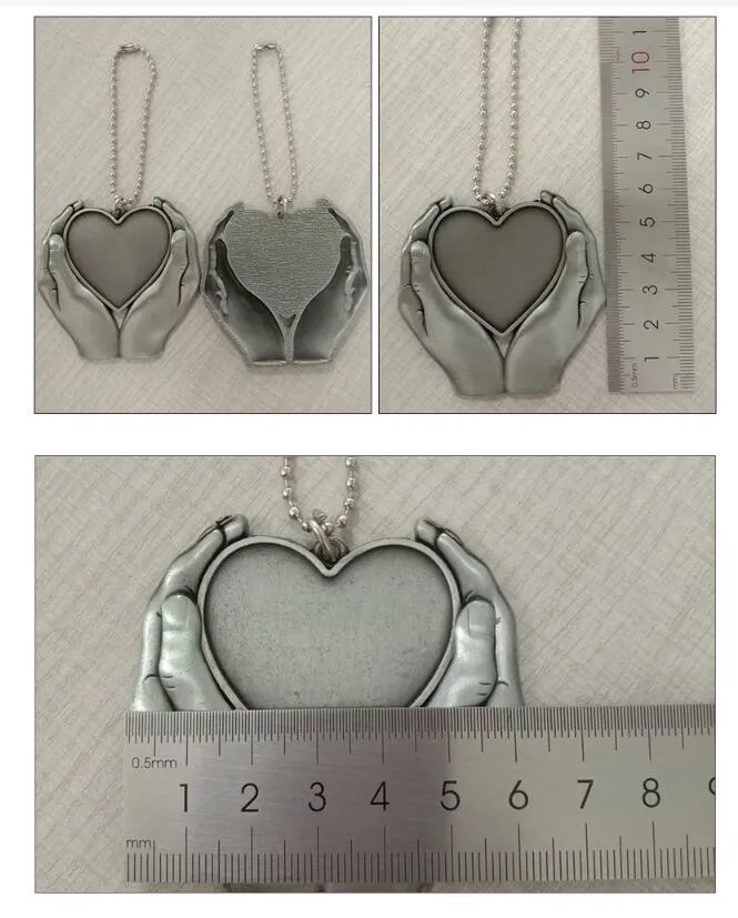 Sublimation Metal Blanks Ornaments Pendants Hand Holding Heart Car Decoration Silver Grey Party Supplies Hang Gifts