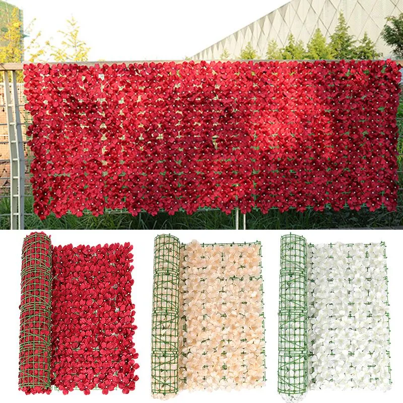 Decorative Flowers Artificial Fence -Density Cherry Blossom Leaves Plant Lawn Panels Wall Garden Decor Fake Flower For Home Backdrop