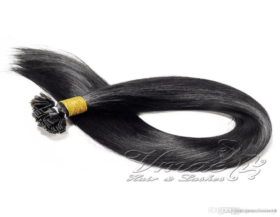 VM brasiliansk svart rak dubbel ritad platt spets Förbunden hårförlängning 100g keratin 14 till 26 tum 100 jungfruliga människa hår9208361