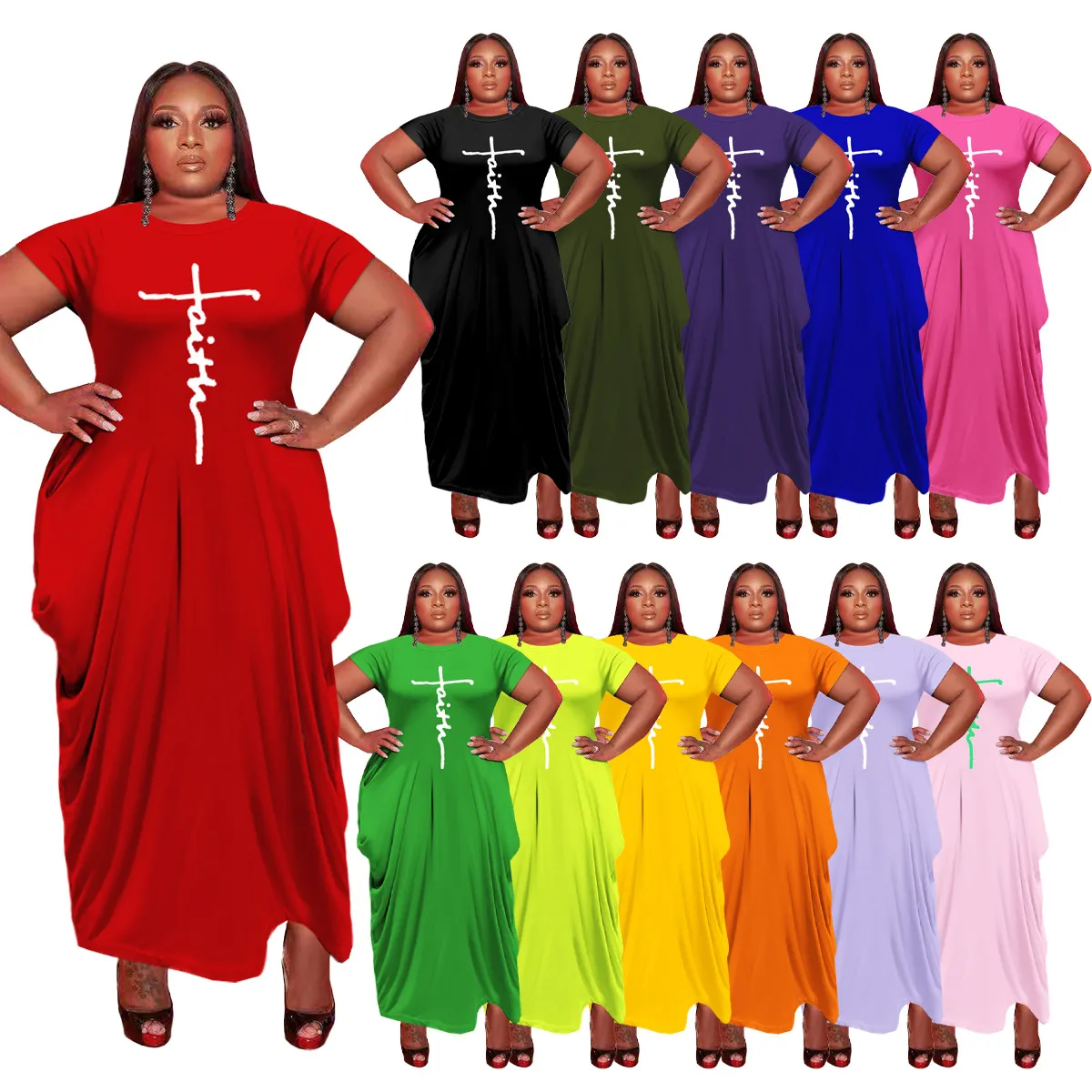 Plus Size Klänningar Damkläder 2022 Set Höst Lång/Kort ärm Fickor Lös Klänning 4XL 5XL Oregelbunden Casual Maxi Lady Vestidos