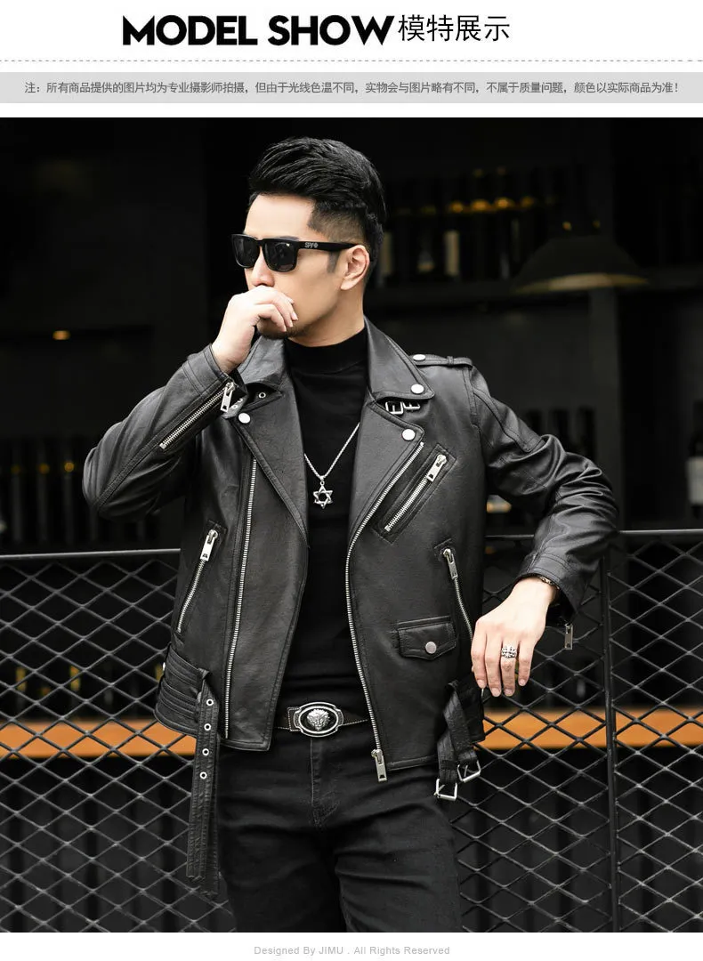 Men's Faux Leather Biker Jacket with Zipper, Turn-Down Collar