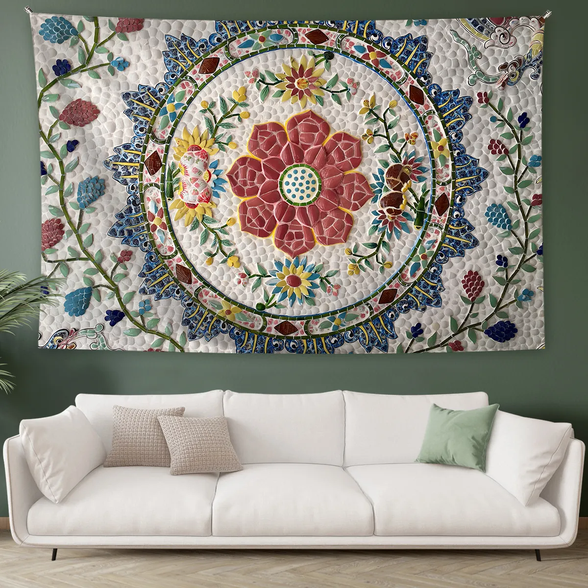 Tapisseries Mandala Tapisserie Floral Médaillon Esquissé Fleur Plante Boho Décor Hippie pour Chambre Dortoir Maison 221201