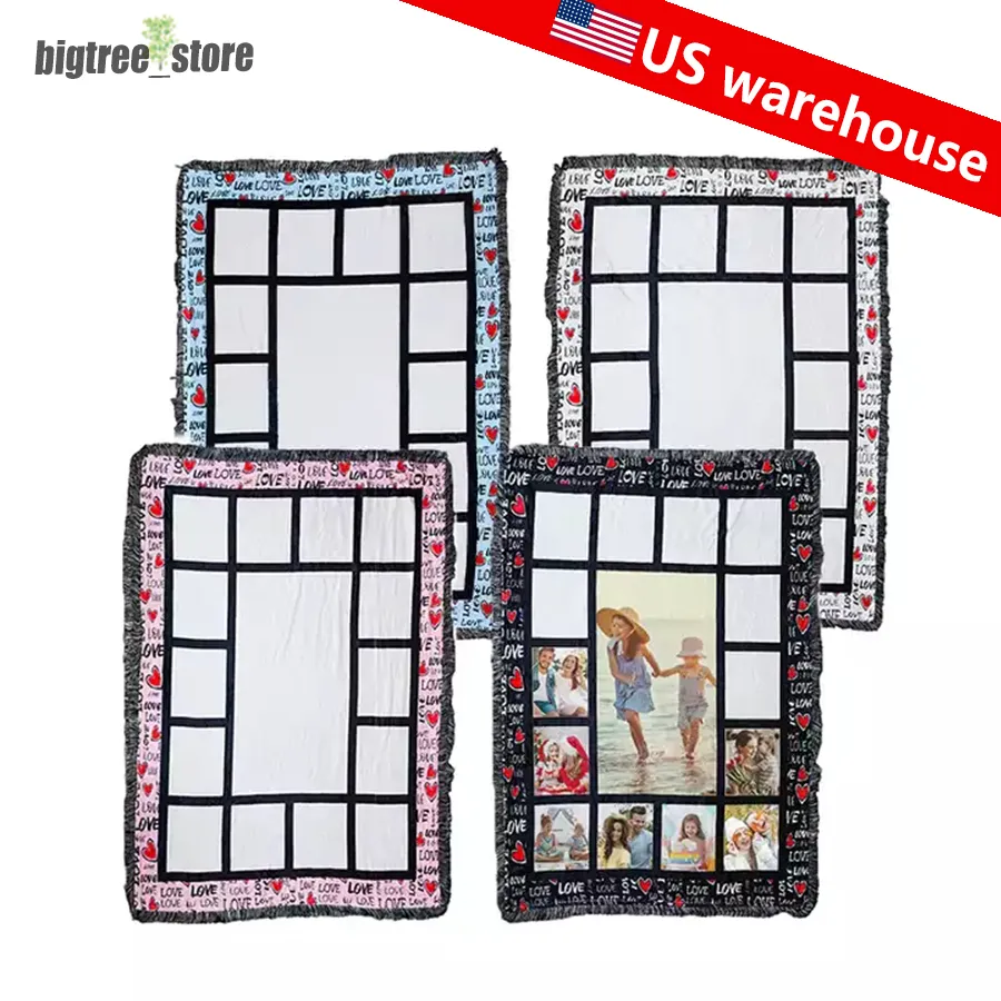 US Warehouse Sublimation Panels Blanket Polyester Thermal Transfer Blankets with Letter and Heart Customize Gift Warm Sofa Cover