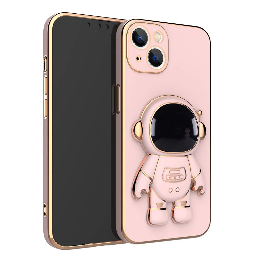 Étuis de téléphone avec support de support pliant astronaute 3D pour iPhone 14 13 12 11 Pro XS Max X XR 7 8 Plus SE2 13 Housse de protection de luxe Soft Shelll