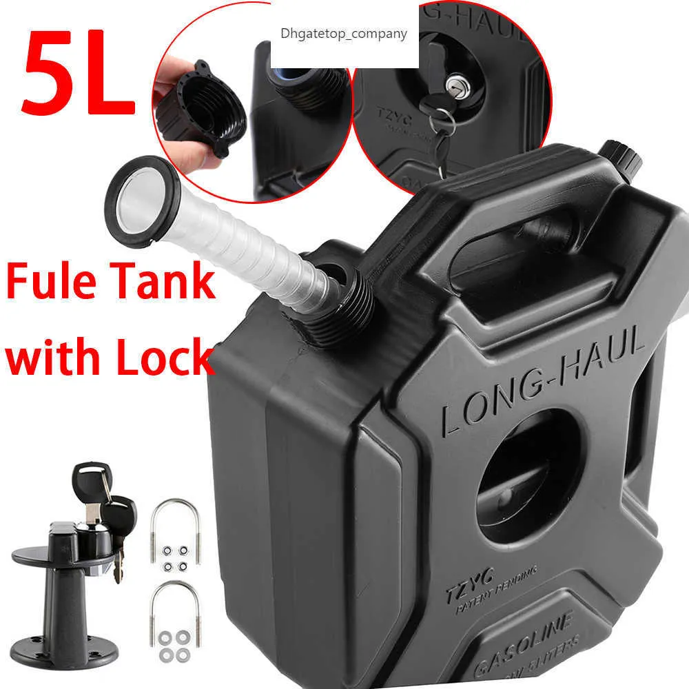 5L Jerry Can Black Fuel Tank Car Motorcycle Spare Petrol Oil Backup Jerrycan Gas With Lock Key Pipe