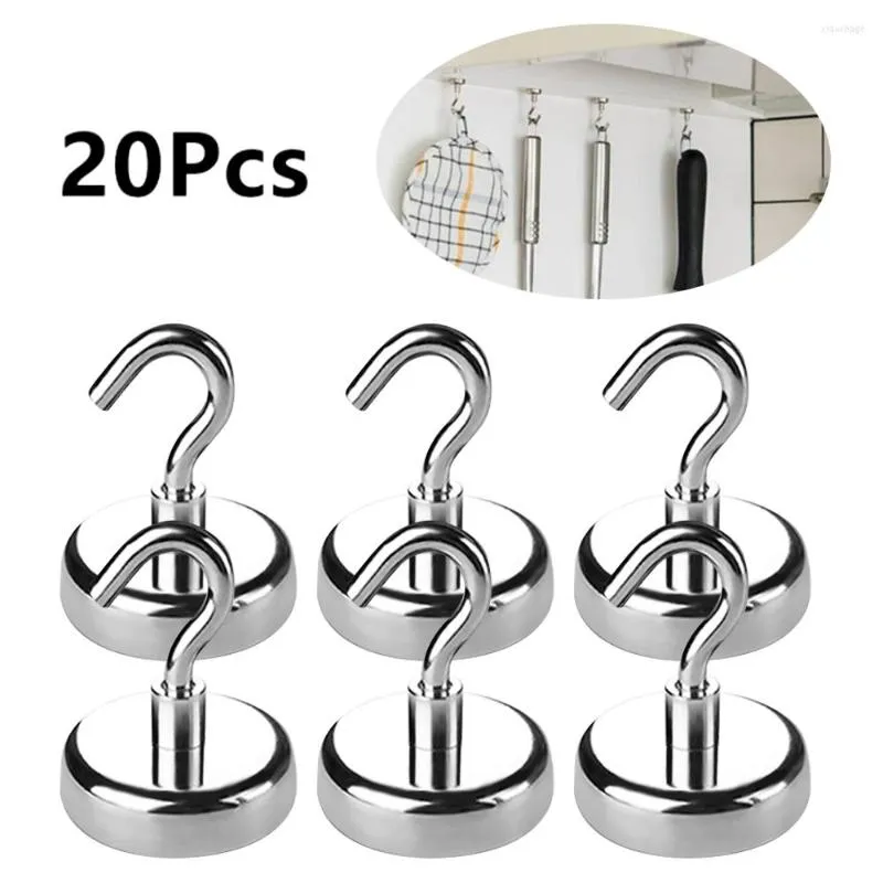 Hooks 20PCS Magnetic Hook Neodymium Magnet E10/12/16/20 Electroplating Metal Strong Thick Wall For Home Kitchen Organization