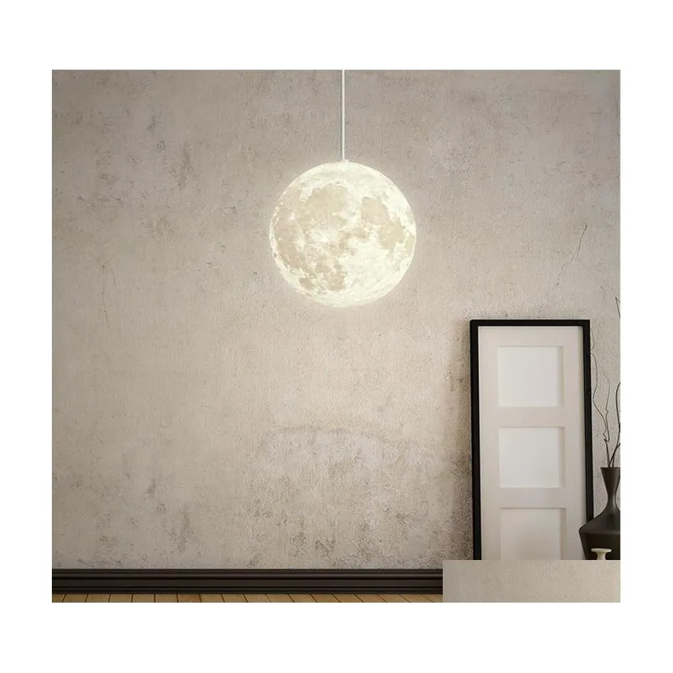 Pendant Lamps Nordic 3D Print Lunar Moon Lights Orb Living Room Bar Modern Bedroom Bedsides Warm Dining Hanging Fixtur Dhpk5