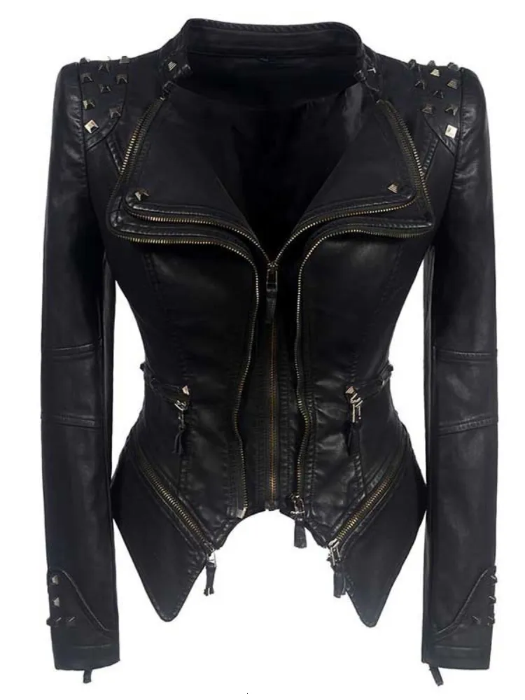 Giacche da donna Moda Donna Smooth Moto Ecopelle Donna Manica lunga Autunno Inverno Biker Streetwear Cappotto nero 221130