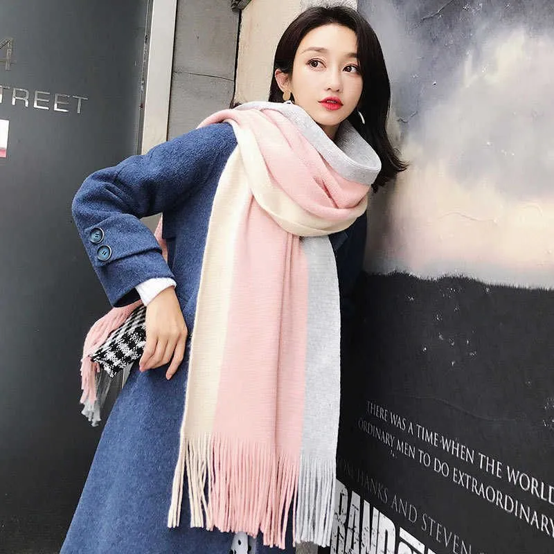 Korean Scarves for Women In Autumn and Winter Warm Knitting Versatile Ins for Girls Cute