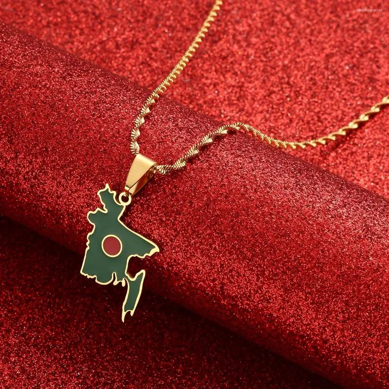 Stainless Steel Bangladesh Flag Green Pendant Necklace For Women And Girls Bangladeshi Maps