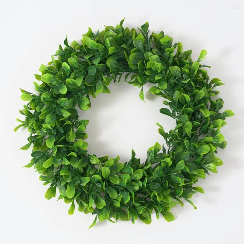 Decorative Flowers Artificial Green Leaves Wreath Faux Boxwood 16.5' Round For Front Door Wedding Decorations