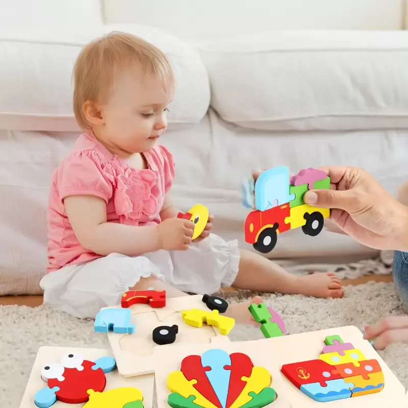 Baby 3D Puzzles Jigsaw Wooden Toys For Children Cartoon Animal Traffic Puzzles Intelligence Kids Early Educational Training Toy Hot GF1201